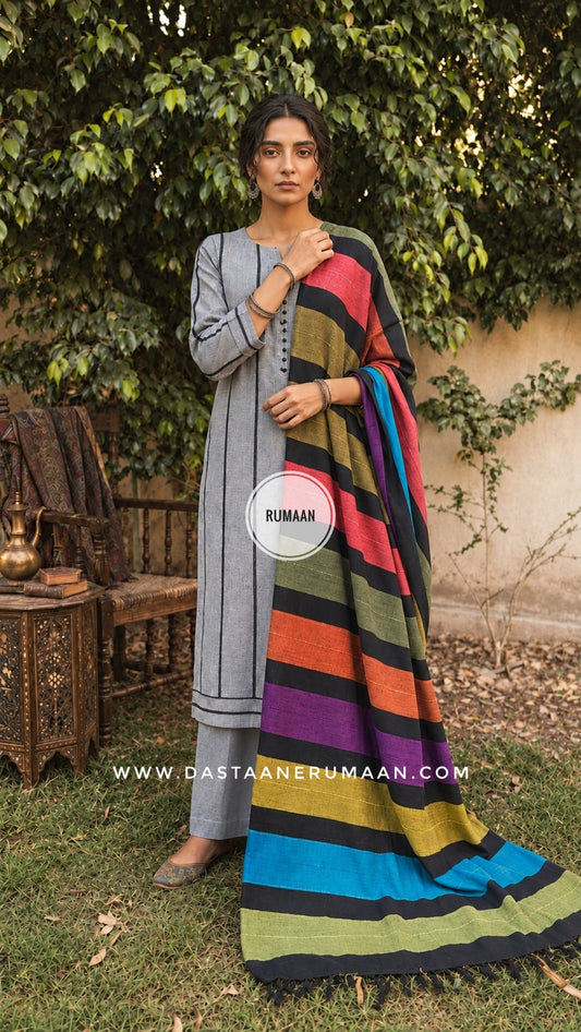 R 260  BLUE Fin | Handwoven Pure Cotton Suit